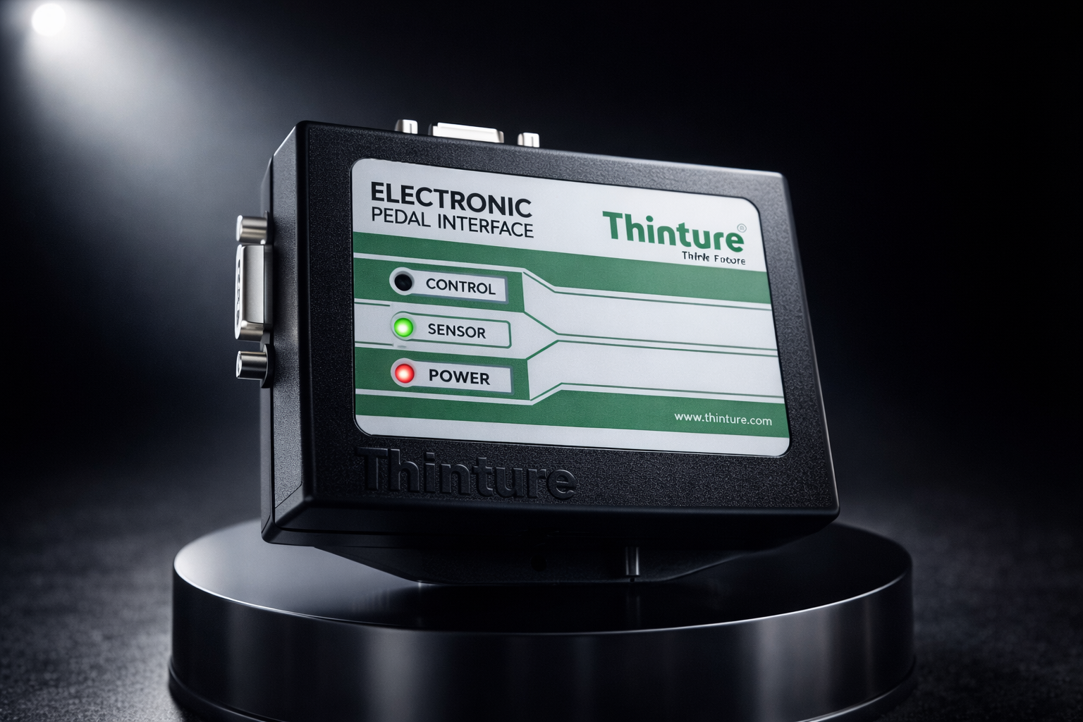 Thinture electronic pedal interface device with control, sensor, and power indicators